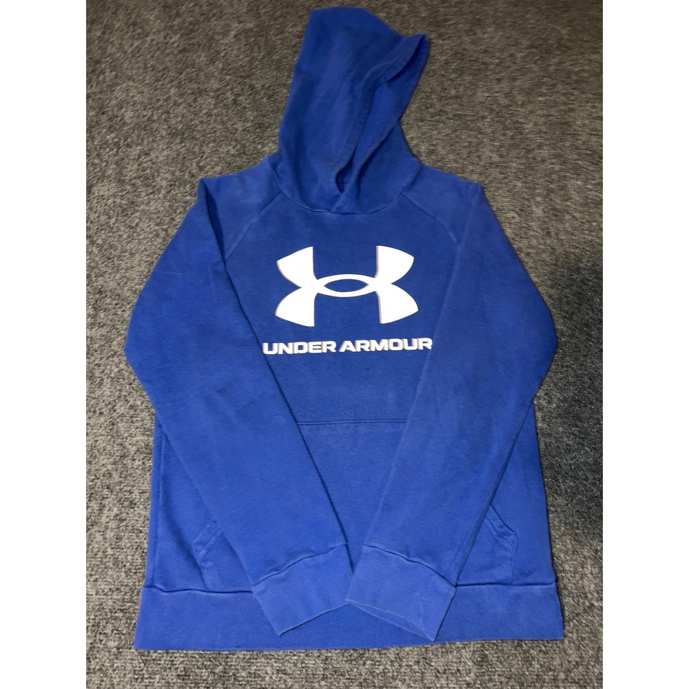 Under Armour Kids Blue Fleece Pullover Hoodie Youth Large Logo Sweatshirt